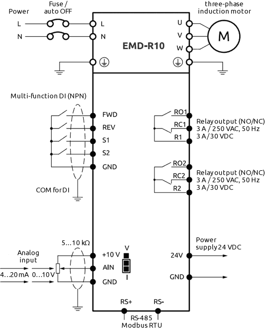 Connection diagram for modifications EMD-R10-0007…0022