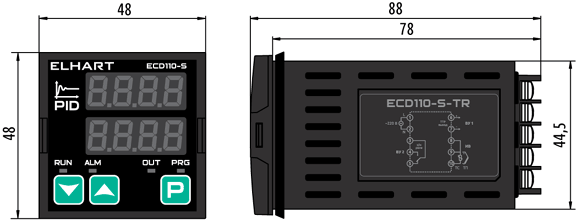 Overall dimensions of ECD110-S-TR controller, mm