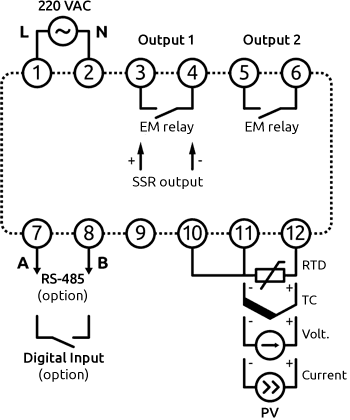Connection diagram of ECD1 series universal PID controller