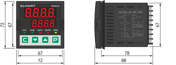 Overall dimensions of ECD2-M controller, mm