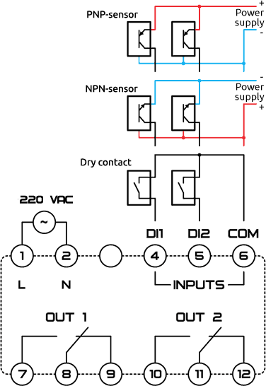 Connection diagram of the ETC1 astronomical time switch