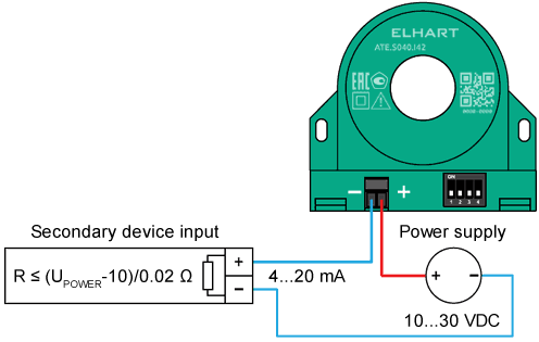 Connection diagram of the ATE.S current transducer