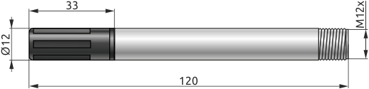 Dimensions of HTE.PF-xxxM-RS-THI humidity and temperature transmitter with connector, mm