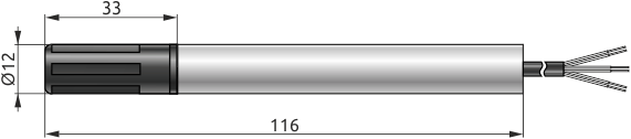 Dimensions of HTE.PF-xxx-RS-THI humidity and temperature transmitter with cable, mm