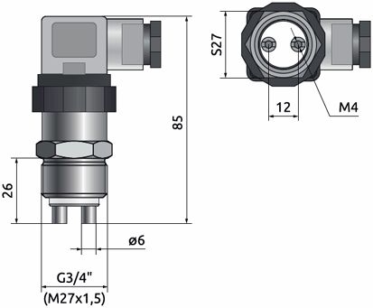 Overall dimensions of the conductive level switch CLS.D01, mm