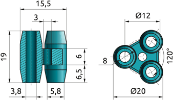 Overall dimensions of the three-rod separator CLS.Sep-D4-3S (silicone), mm