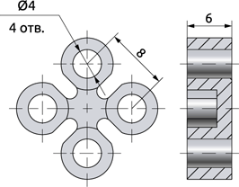 Overall dimensions of the four-rod separator CLS.Sep-D4-4 (PTFE), mm