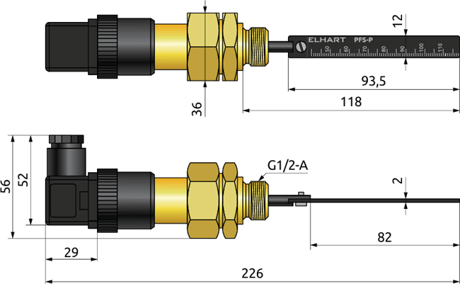 Overall dimensions of the switch and the replaceable paddle, mm