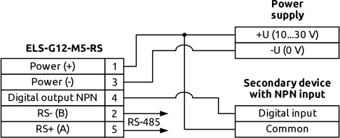 Connection diagram of the level switch to an external device with an NPN input
