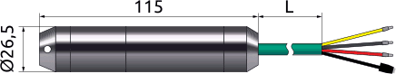 Overall dimensions of the submersible pressure and level transmitter LTE1000M, mm