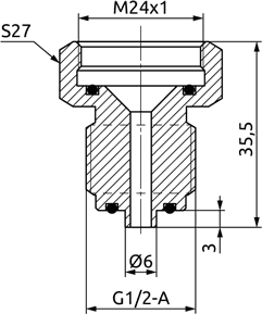 Overall dimensions of TA.01 adapters with G1/2″ male thread, mm