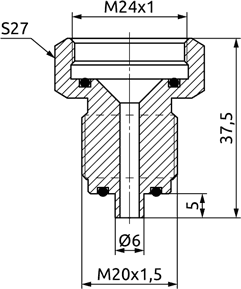 Overall dimensions of TA.01 adapters with M20x1.5 male thread, mm