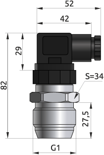 Overall dimensions of the transmitter PTE1000M C-G1