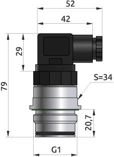 Overall dimensions of the transmitter PTE1000M E-G1