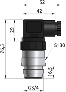 Overall dimensions of the transmitter PTE1000M E-G34