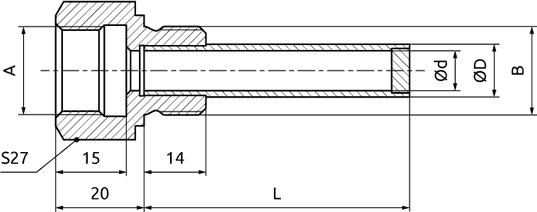 Dimensions of PA.10 protective thermowell, mm
