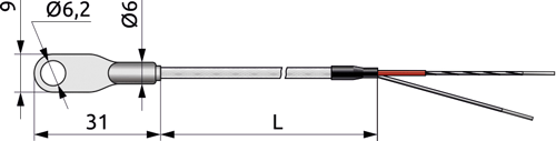 Dimensions of ELHART TCE.C41 thermocouple, mm