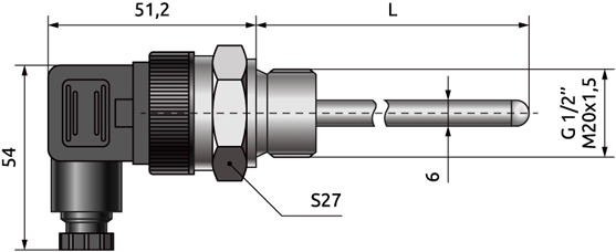 Dimensions of ELHART TRE.H20 sensor, mm