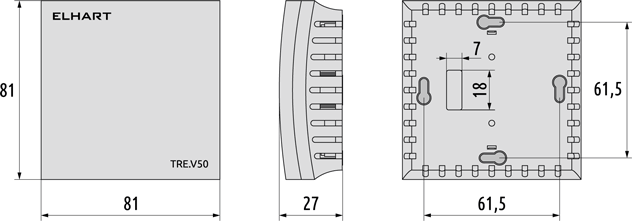 Dimensions of ELHART TRE.V50 sensor, mm