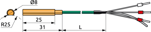 Dimensions of ELHART TRE.C40 series temperature sensor, mm