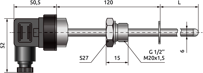 Dimensions of ELHART TRE.H12 sensor, mm