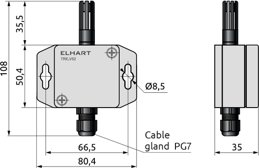 Dimensions of ELHART TRE.V52 sensor, mm